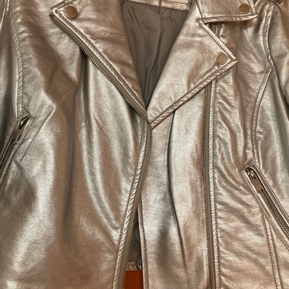 Ci Sono Silver Faux Leather Bomber Jacket Sz S - Picture 2 of 4